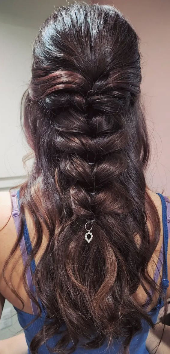 35 Best Prom Hairstyles for 2022 : Chunky Pull Through Braid Half Up