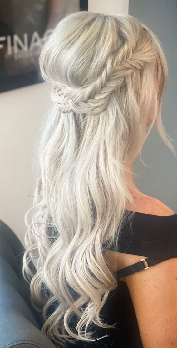 35 Best Prom Hairstyles for 2022 : Blonde Fishtail Braid Half Up