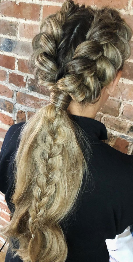 35 Best Prom Hairstyles for 2022 : Chunky Braid + Ponytail