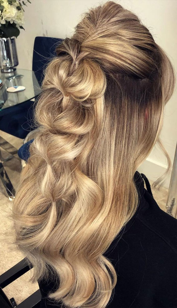 35 Best Prom Hairstyles for 2022 : Pull Through Half Up Half Down
