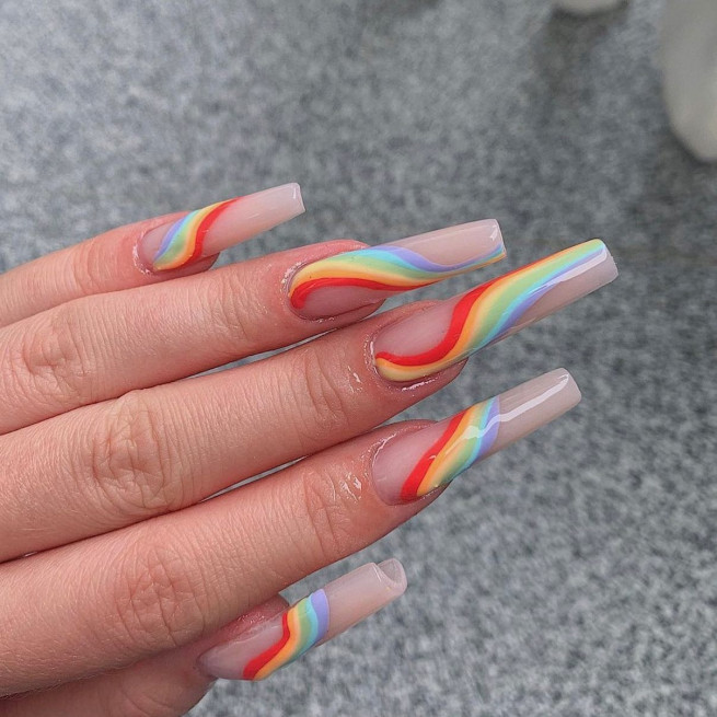 30+ Best Pride Nail Ideas That’ll Brighten Your Outfits : Rainbow Acrylic Long Nails