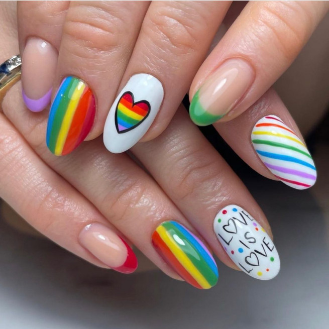 30+ Best Pride Nail Ideas That’ll Brighten Your Outfits : Love is Love Pride Nails