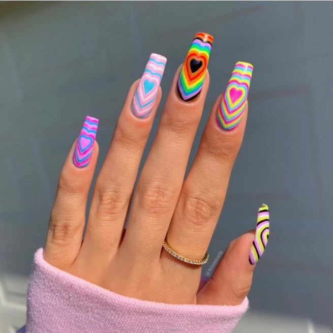 30+ Best Pride Nail Ideas That’ll Brighten Your Outfits : Mix and Match Rainbow Acrylic Nails