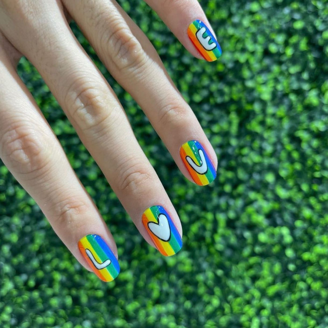 30+ Best Pride Nail Ideas That’ll Brighten Your Outfits : Love Letter Rainbow Pride Nails