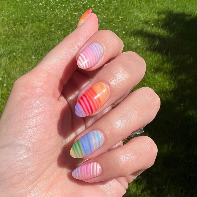 30+ Best Pride Nail Ideas That’ll Brighten Your Outfits : Modern Rainbow Pride Nails