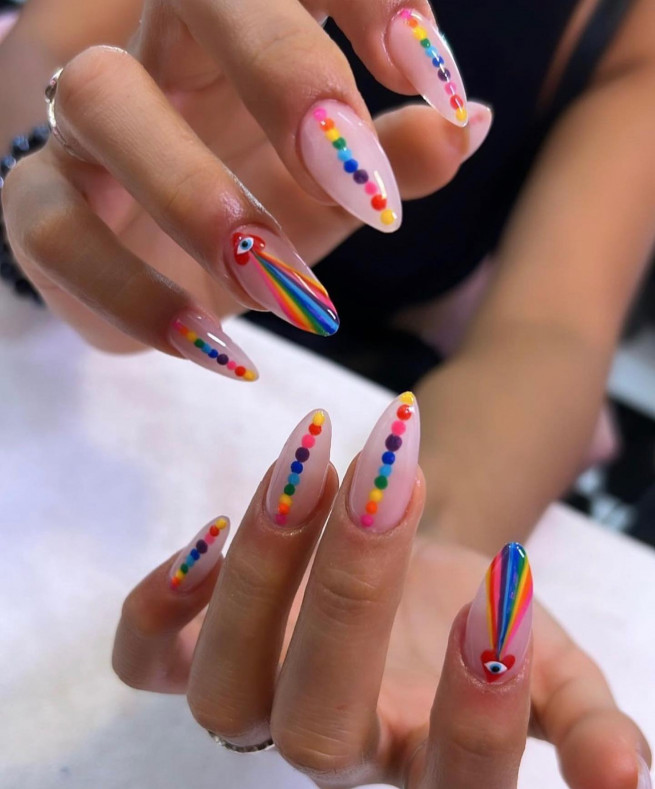 30+ Best Pride Nail Ideas That’ll Brighten Your Outfits : Rainbow Dotty Nails