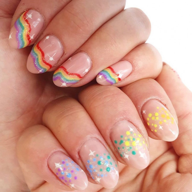 30+ Best Pride Nail Ideas That’ll Brighten Your Outfits : Sparkle Rainbow Nails