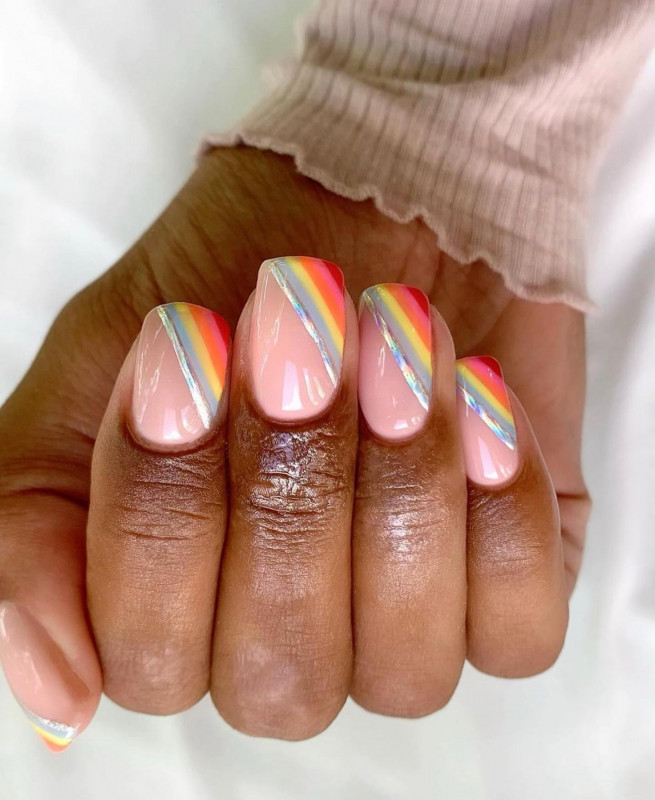 30+ Best Pride Nail Ideas That’ll Brighten Your Outfits : Silver + Rainbow Nails