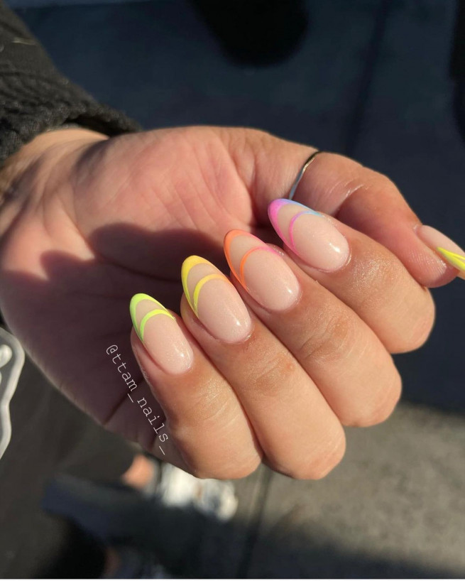 50 Cute Summer Nails 2022 : Gradient Double French Nails