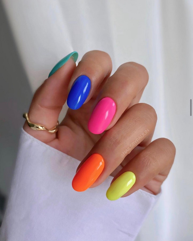 50 Cute Summer Nails 2022 : Different Colour Nails Each Nail