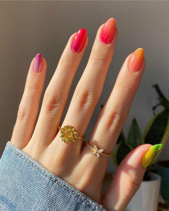 40 Best Summer Nails You’ll Look Forward To Trying : Bright Colour Ombre Nails