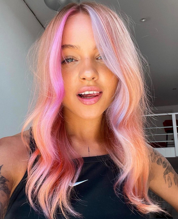 40 Crazy Hair Colour Ideas To Try in 2022 : Peach, Pink and Lavender