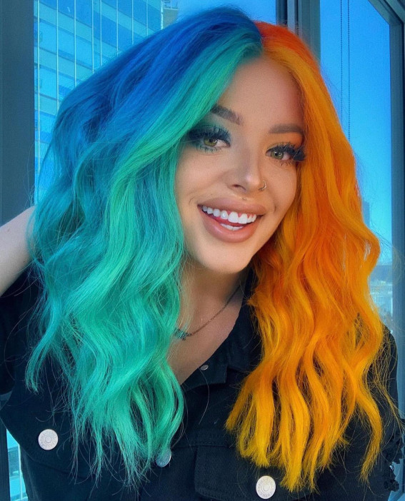 40 Crazy Hair Colour Ideas To Try in 2022 : Blue, Green and Orange Combo  Hair Colour I Take You | Wedding Readings | Wedding Ideas | Wedding Dresses  | Wedding Theme