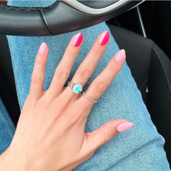 50 Cute Summer Nails 2022 : Half Soft Half Bright Pink Short Nails