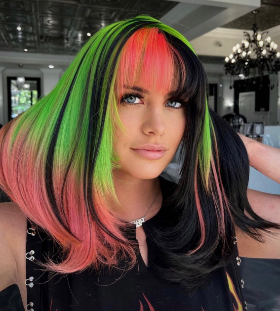 40 Crazy Hair Colour Ideas To Try in 2022 : Neon Green and Coral Dark Hair  I Take You | Wedding Readings | Wedding Ideas | Wedding Dresses | Wedding  Theme