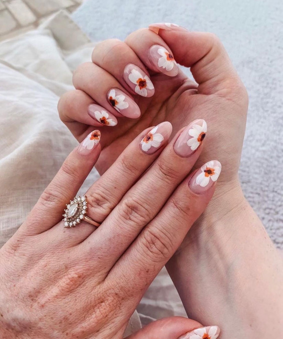 40 Best Summer Nails You’ll Look Forward To Trying : Flower Nude Oval Nails