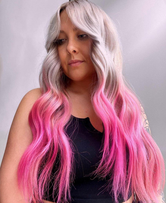 40 Crazy Hair Colour Ideas To Try in 2022 : Blonde Colour Melt Pink