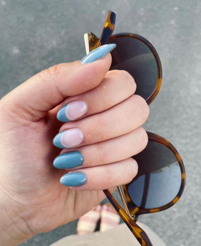 50 Cute Summer Nails 2022 : Blue Grey French Nails