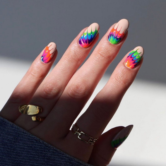 50 Cute Summer Nails 2022 : Colourful Tie-Dye Nails