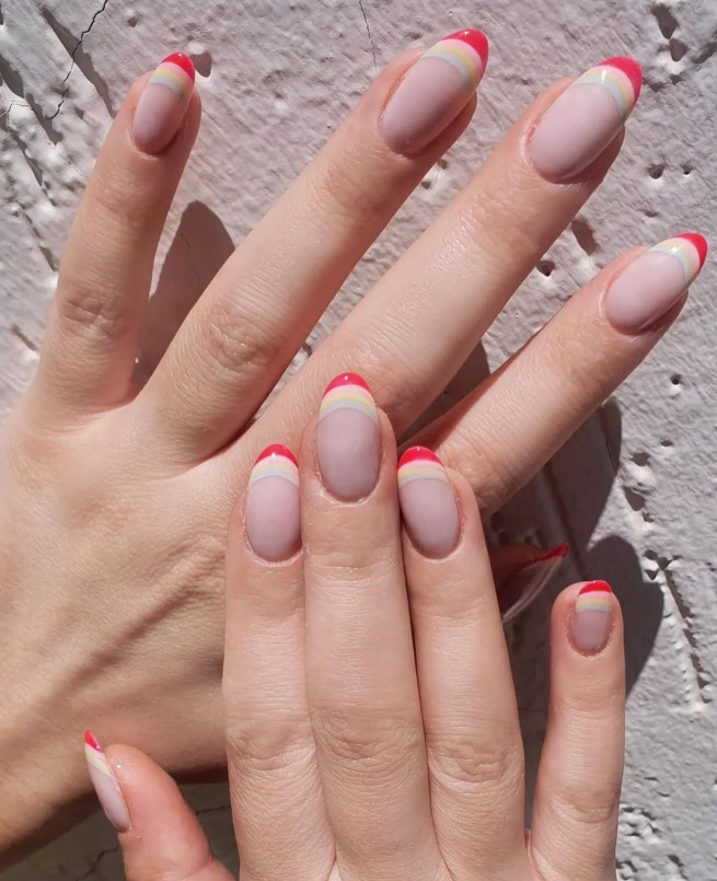 30+ Best Pride Nail Ideas That’ll Brighten Your Outfits : Soft To Bold Layered French Tip Nails