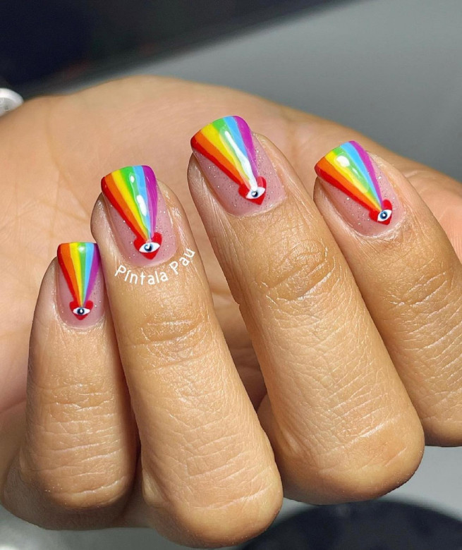 30+ Best Pride Nail Ideas That’ll Brighten Your Outfits : Pride Rainbow Short Nails