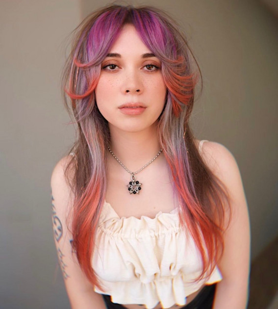 40 Crazy Hair Colour Ideas To Try in 2022 : Magenta and Coral on Brown Hair  I Take You | Wedding Readings | Wedding Ideas | Wedding Dresses | Wedding  Theme