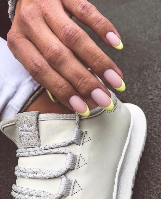 50 Cute Summer Nails 2022 : Yellow Butter French Tip Nails