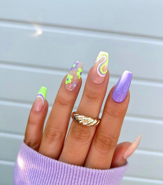 40 Best Summer Nails You’ll Look Forward To Trying : Lavender and Green Nails Design