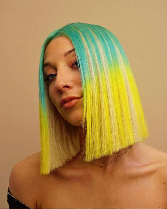 40 Crazy Hair Colour Ideas To Try in 2022 : Turquoise and Yellow Hair Color