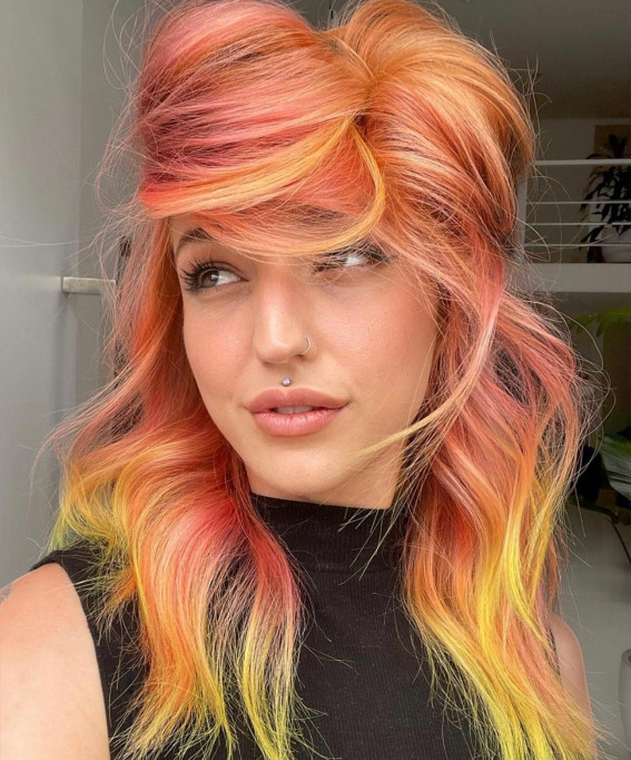 40 Crazy Hair Colour Ideas To Try in 2022 : Peach and Yellow Combo
