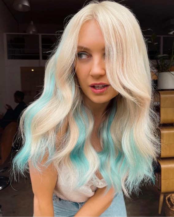 40 Crazy Hair Colour Ideas To Try in 2022 : Platinum Blonde and Blue