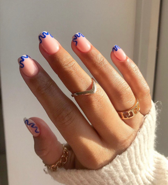 40 Best Summer Nails You’ll Look Forward To Trying : Wavy Blue French Tip Nails