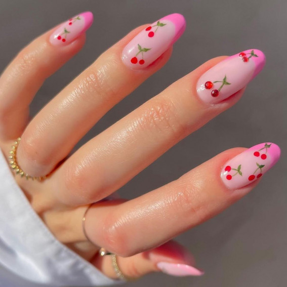 40 Best Summer Nails You’ll Look Forward To Trying : Cherry Pink French Tip Nails
