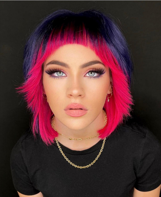 40 Crazy Hair Colour Ideas To Try in 2022 : Neon Dark Pink