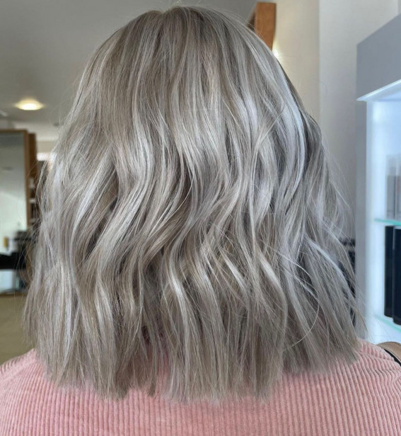 32 Trendy Ash Blonde Colour Ideas : Shiny Ash Lob Haircut