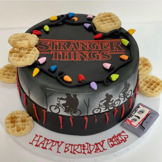 30 Stranger Things Birthday Cake Ideas : Theme Cake Topped with Waffles