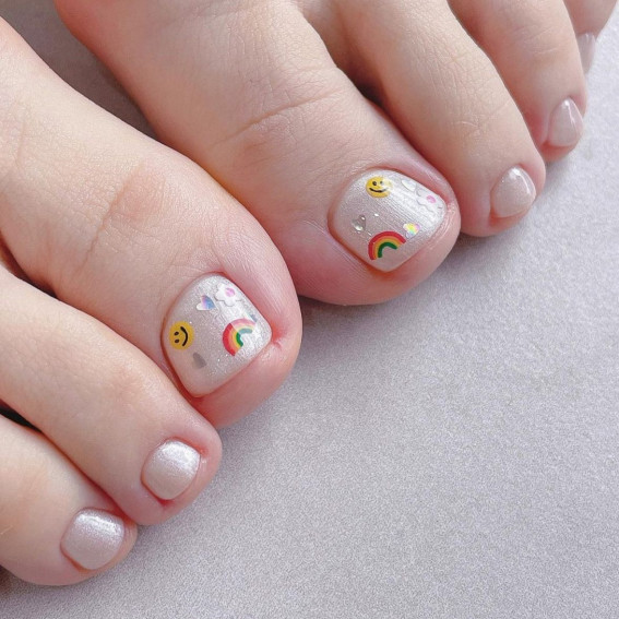 37 Crazy Cute Pedicure Designs : Rainbow + Smiley Face Toe Nails
