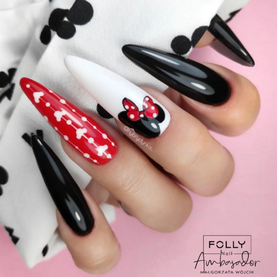 42 Mickey Mouse & Minnie Mouse Nails : Black, Red and White Nails
