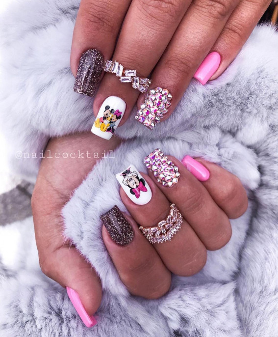 42 Mickey Mouse & Minnie Mouse Nails : Shimmery, Diamond