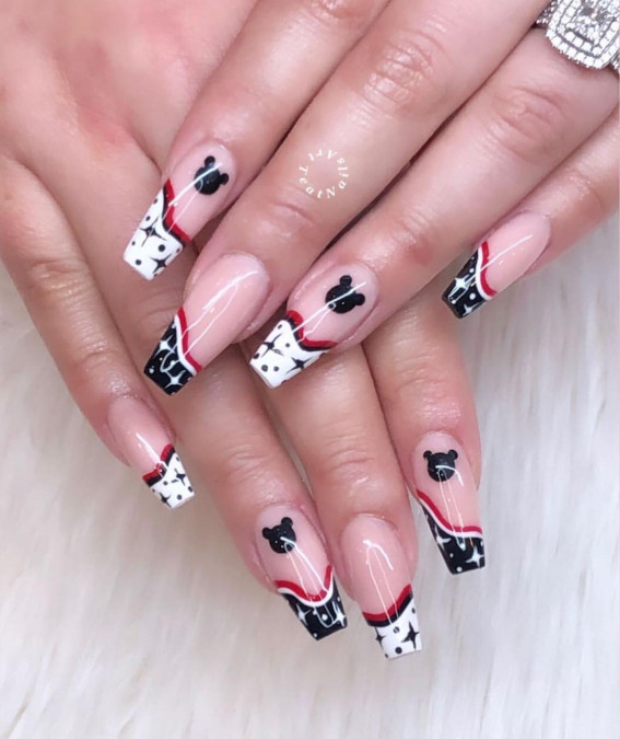 42 Mickey Mouse & Minnie Mouse Nails : Mickey Mouse + Abstract Tip Nails