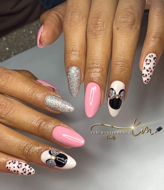 42 Mickey Mouse & Minnie Mouse Nails : Glitter Gold , Pink Minnie Nails