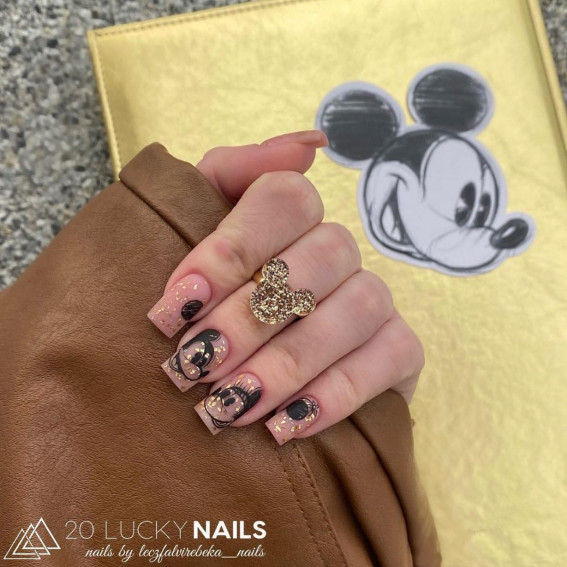 42 Mickey Mouse & Minnie Mouse Nails : Gold Flake Pink Nails
