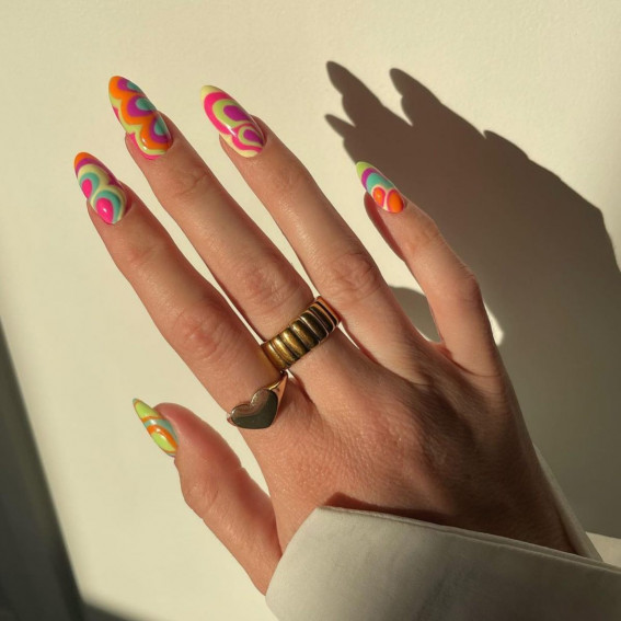 42 Psychedelic Nail Art Designs : Colorful Almond Nails