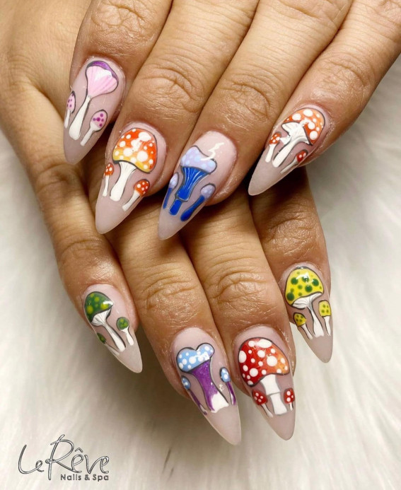 32 Mushroom Nail Art Designs : Mismatch Mushroom Sheer Nails