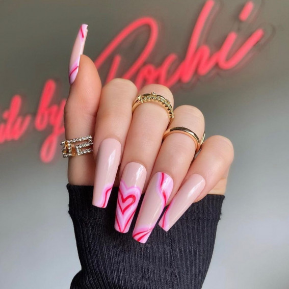 42 Psychedelic Nail Art Designs : Pink Psychedelic Love Heart Nails