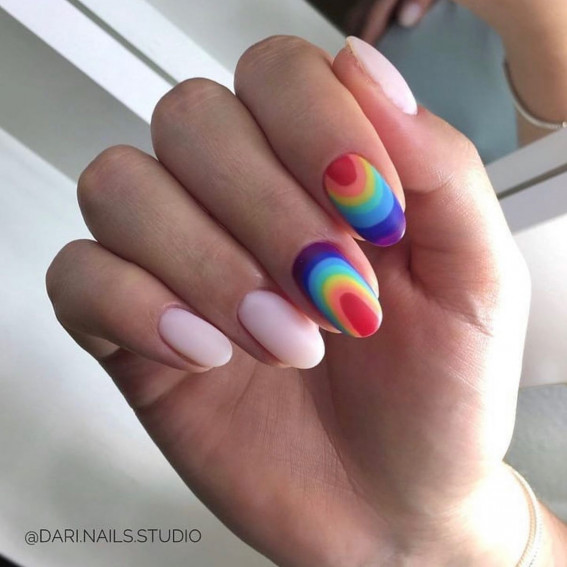 42 Psychedelic Nail Art Designs : Rainbow Psychedelic Matte Oval Nails