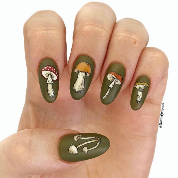 32 Mushroom Nail Art Designs : Mushroom Green Nails