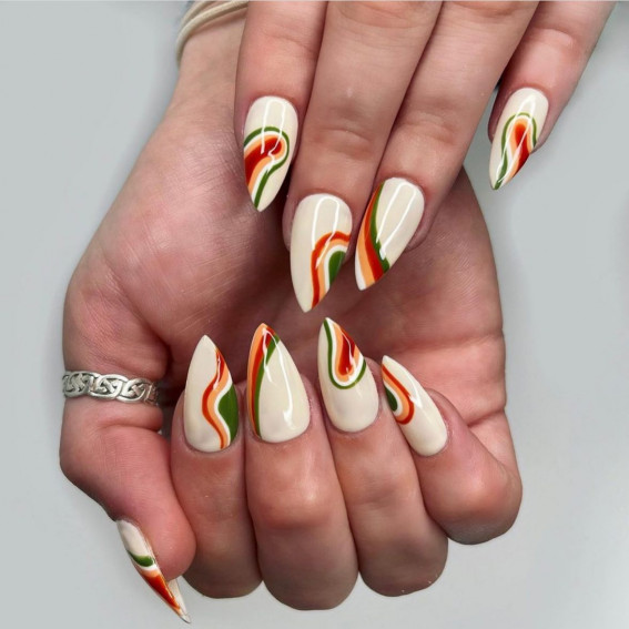 42 Psychedelic Nail Art Designs : Colorful Swirly Nude Stiletto Nails