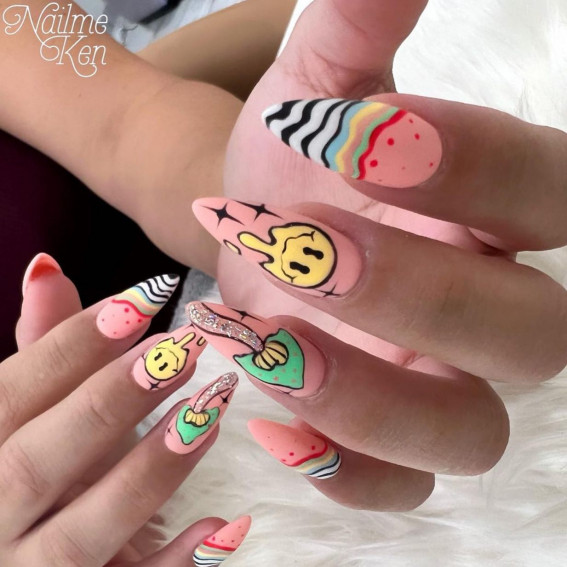32 Mushroom Nail Art Designs : Trippy Stiletto Pink Nails