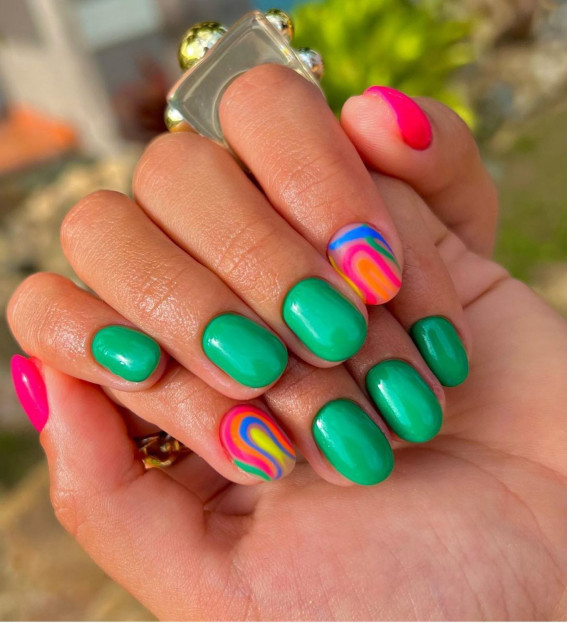 42 Psychedelic Nail Art Designs : Green and Pink + Psychedelic Nails